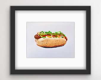 Chicago Hot Dog Framed Print | Chicago Souvenir | Hot Dog Art | Chicago Themed Decor | Kitchen Art | Hot Dog Print | Chicago Food | Gift