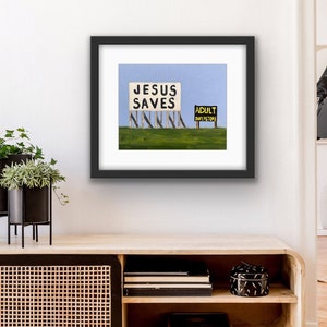 Jesus Saves Sign Framed Print with Mat Highway Billboard Art American Road-trip Souvenir Local Chicago Artist Gift image 3