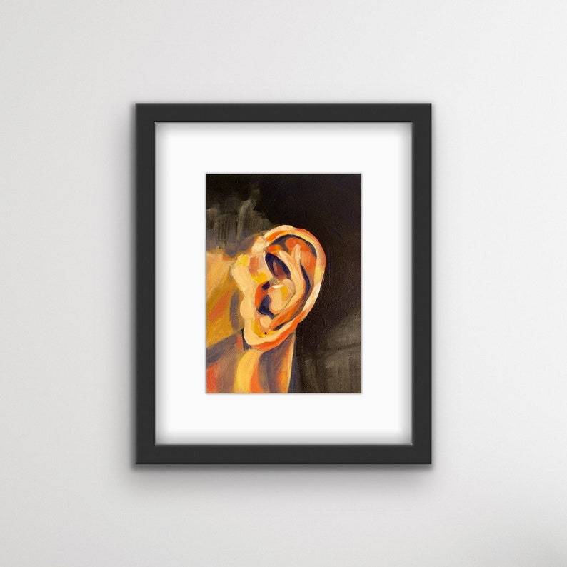 Colorful Ear Study Print Anatomy Study Ear Print With Mat Figurative Art Simple Figurative Print Chicago Artist Gift image 1