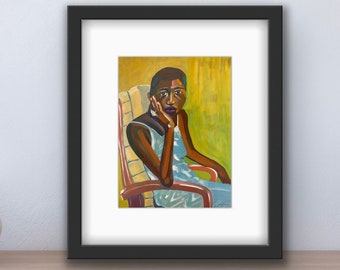 Female Portrait Print | Framed Woman Portrait Print With Mat | Figurative Art | Simple Figurative Print | Colorful Portait | Chicago Artist