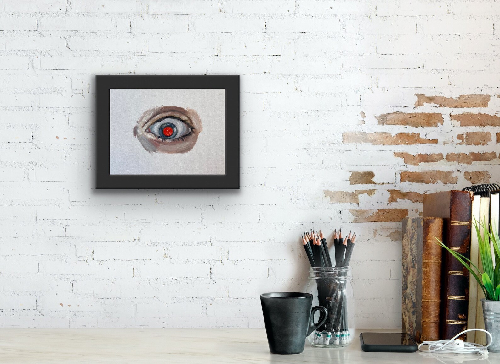 Red Eyeball Oil Painting on Panel Detailed Figurative Art Etsy