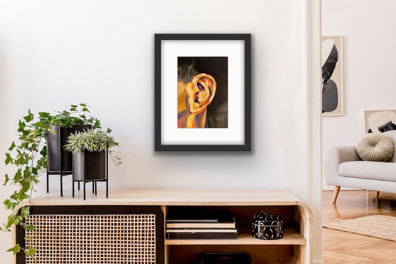 Colorful Ear Study Print Anatomy Study Ear Print With Mat Figurative Art Simple Figurative Print Chicago Artist Gift image 5