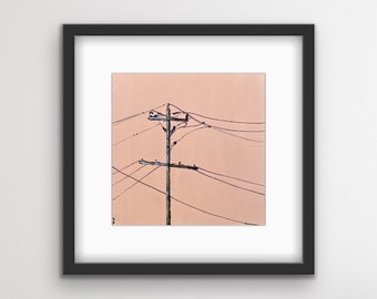 Power Lines Framed Print With Mat | Electrical Lines | Cityscape Art | Utility Pole | Black Frame | Local Chicago Artist | Gift