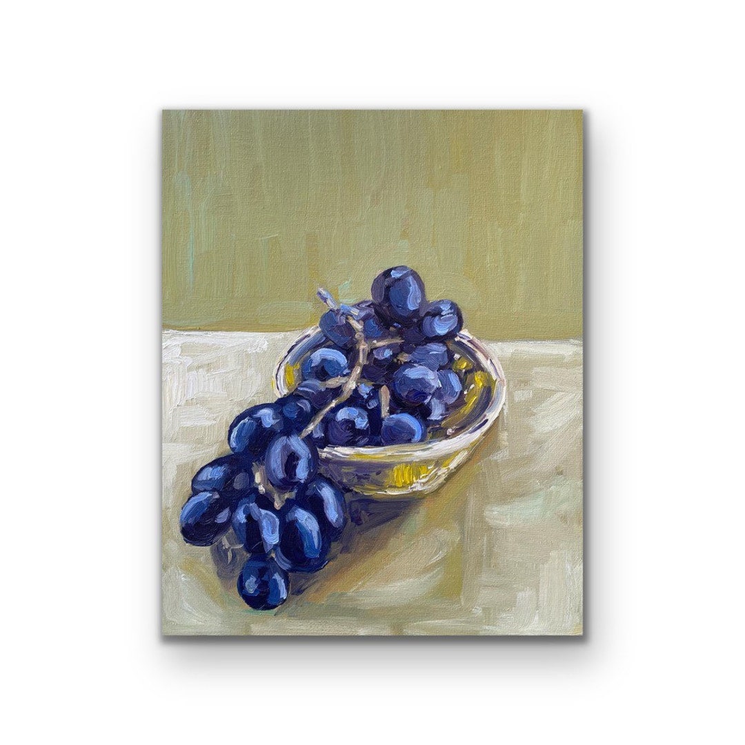 Purple Grapes in Bowl Oil Painting on Canvas Still Life - Etsy Norway