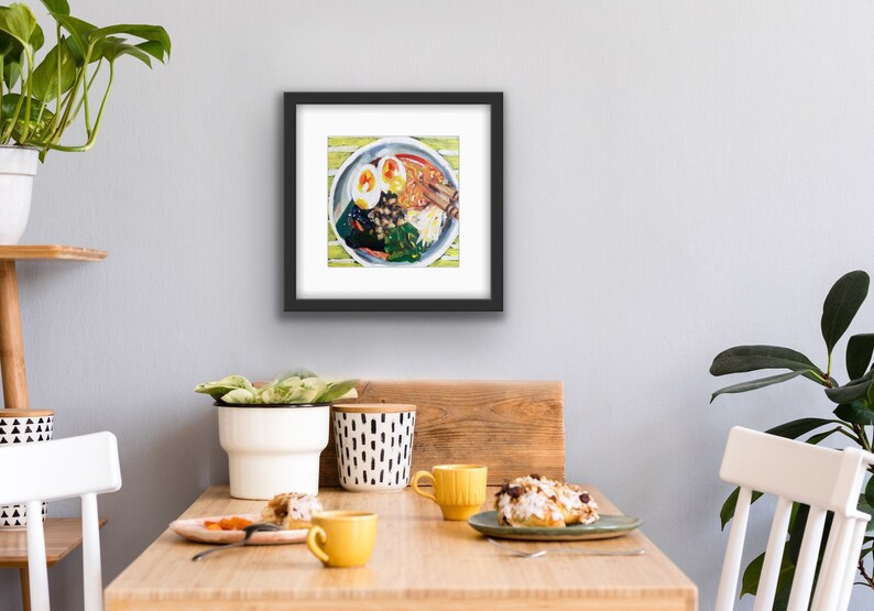 Ramen Bowl Framed Print Black Frame with Mat Colorful Asian Food Print Kitchen Art Local Chicago Artist Gift image 6