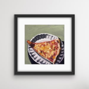 Cheese Pizza Framed Print With Mat | Pizza Art | New York Slice | Food Art | Kitchen Art | Black Frame | Local Chicago Artist | Gift