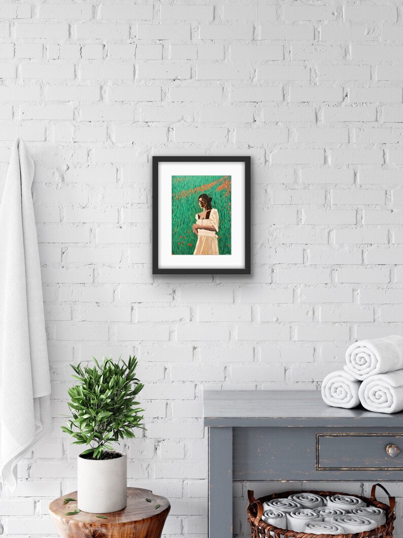 Female Portrait Print Framed Woman Portrait Print With Mat Woman in Green Field Figurative Print Colorful Portait Chicago Artist image 6