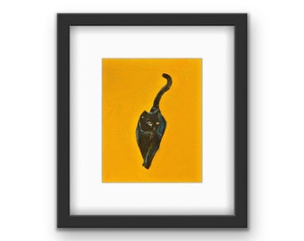 Framed Black Cat Print | Colorful Cat Art | Halloween Cat | Simplistic Wall Art | Minimalist Art | Simple Black Cat with Star | Black Frame