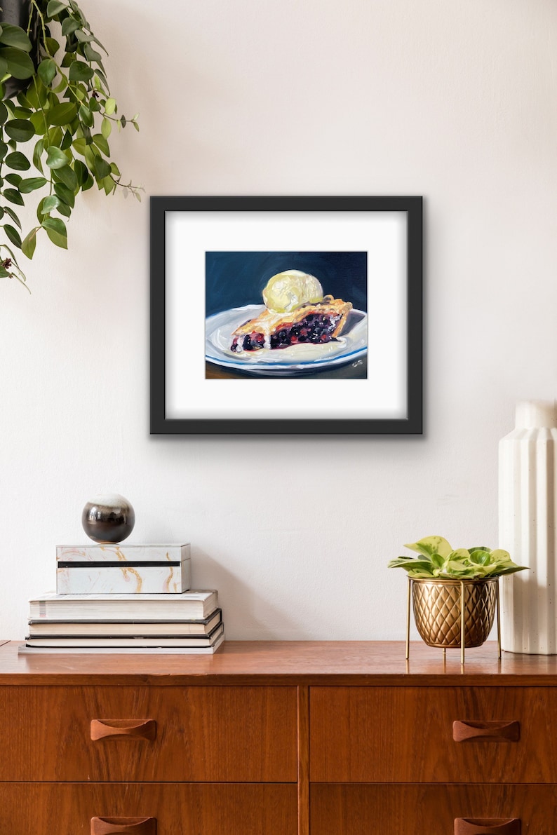 Framed Blueberry Pie Print With Mat Pie Art Dessert Kitchen Print Food Themed Art Kitchen Art Food Art Black Frame Gift image 3