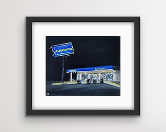 Blockbuster at Night Framed Print With Mat |  Blockbuster Art | Blockbuster Print | 90s Nostalgia Art | Black Frame | Local Chicago Artist