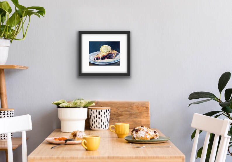 Framed Blueberry Pie Print With Mat Pie Art Dessert Kitchen Print Food Themed Art Kitchen Art Food Art Black Frame Gift image 2