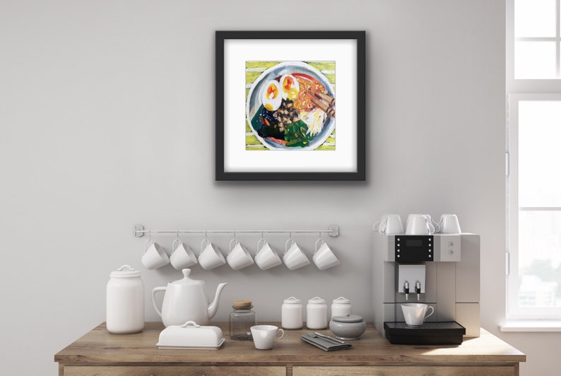 Ramen Bowl Framed Print Black Frame with Mat Colorful Asian Food Print Kitchen Art Local Chicago Artist Gift image 4