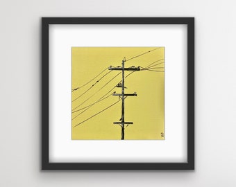 Power Lines Framed Print With Mat | Electrical Lines | Cityscape Art | Utility Pole | Black Frame | Local Chicago Artist | Gift