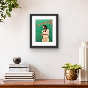 Female Portrait Print Framed Woman Portrait Print With Mat Woman in Green Field Figurative Print Colorful Portait Chicago Artist image 2