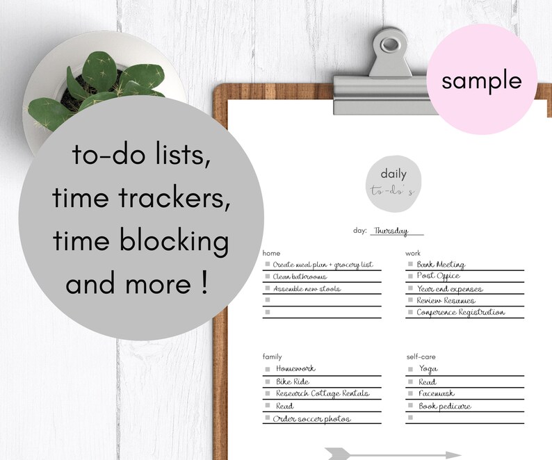 Productivity Printables To-Do Lists Daily Planners Time | Etsy