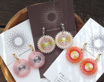 spring color earrings / Philadelphia fleabane / wild strawberry / red gerbera / red and pink / silk thread / free shipping
