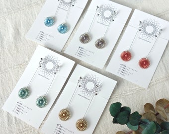 Swaying little flower earrings / yellow / red / blue / green / violet / silk thread / extra fine wire / free shipping