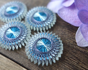 Hydrangea earrings / deep blue / silk thread / Geometric pattern