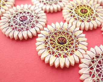 SAKURA earrings / pale pink / blight green / silk thread / Geometric pattern  / free shipping