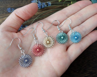 Little wildflower earrings / yellow / red / blue / green / violet / silk thread / free shipping