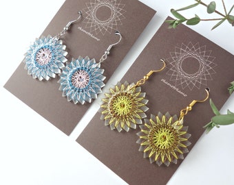 Summer flower earrings / thread earrings / Sunflower / Clematis / Japanese silk / free shipping