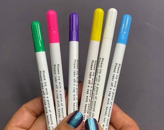  Air Erasable Fabric Marking Pen Disappearing Ink Makring Pen  Fabric Marker Water Soluble Ink Pen for Embroidery Cross Stitch Handicarft  Needlework Quilting Tracing and Stitching (Dual Tip, 6 pcs)