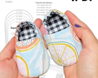 Naaipatroon omkeerbare babyschoen: 5 maten (pdf)