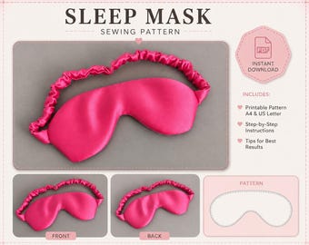 Patrón de costura para antifaz para dormir en PDF / Patrón de antifaz de satén / Tutorial para hacer un antifaz para dormir / Patrón de costura imprimible / Descarga instantánea