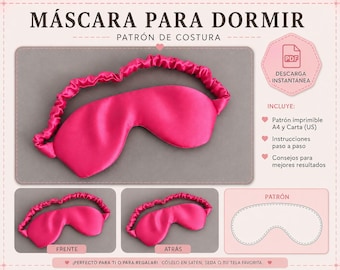 Patrón PDF de Antifaz para Dormir Acolchado / Patrón de Costura Digital / Antifaz de Satín / Tutorial Paso a Paso / Regalo para Damas de Hon
