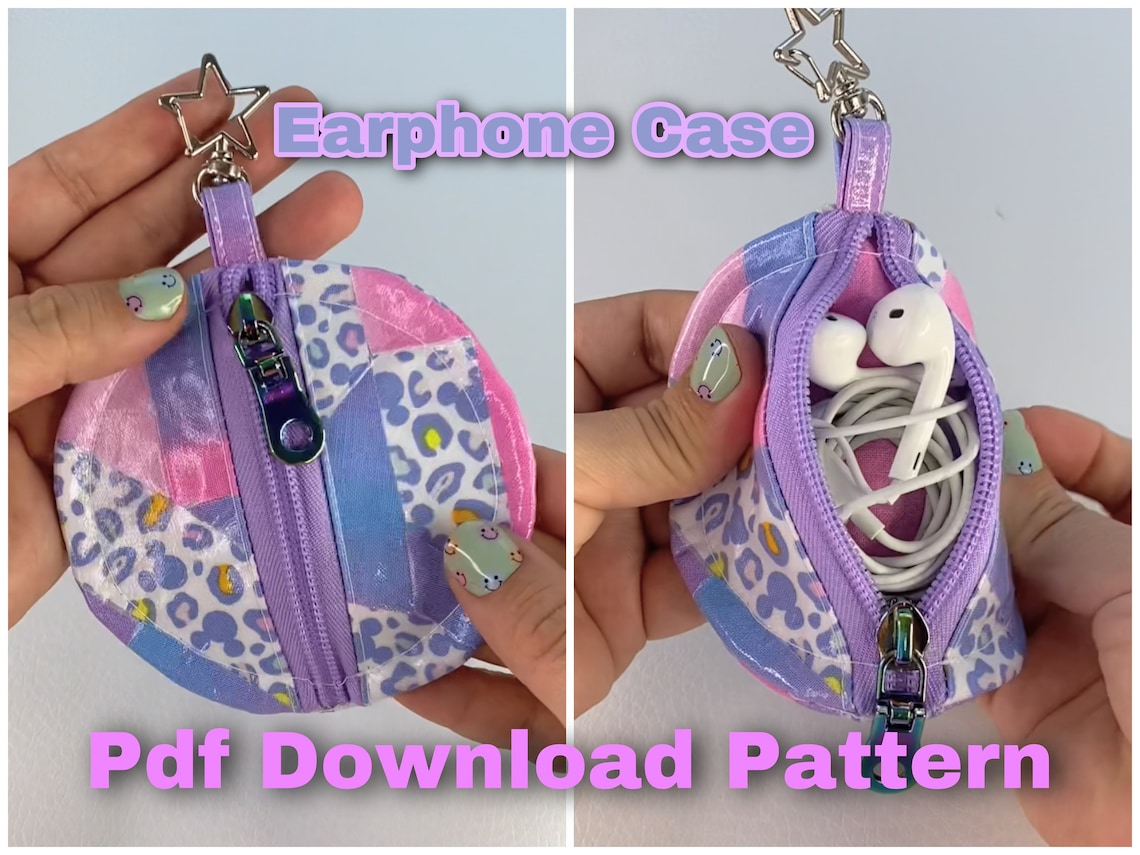 Round Earbud Case PDF Downloadable Sewing Pattern Zipper Etsy