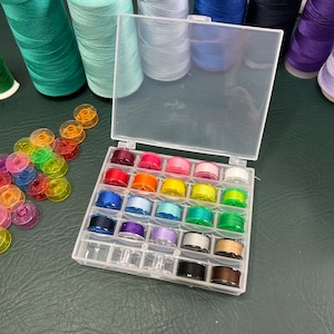 1 pc Bobbin Box, Bobbin Organizer Plastic Case, Transparent 25 Slots Empty Bobbins Spools Box, Sewing Craft Plastic Case Storage Box