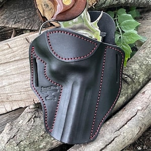 Fits Colt Python, GP100, or S&W 686 OWB Pancake Leather Holster Outside Waist Band