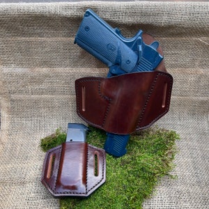 1911 Semi Auto Matching Holster & Magazine Pouch Custom Handmade CCW Concealment Colt Sig Kimber Rock Island .45ACP image 10