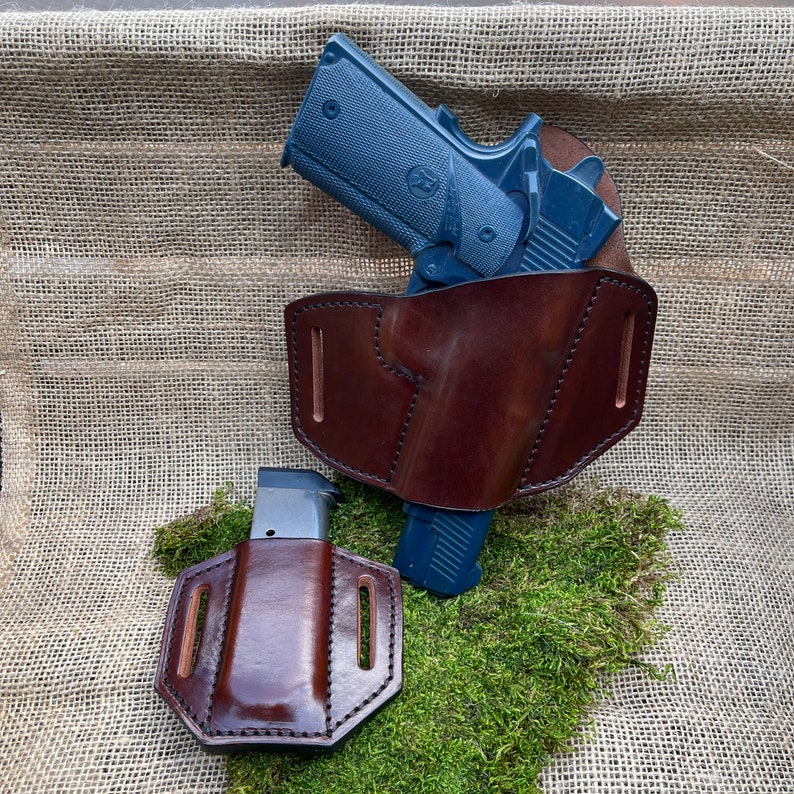 1911 Semi Auto Matching Holster & Magazine Pouch Custom Handmade CCW Concealment Colt Sig Kimber Rock Island .45ACP image 10