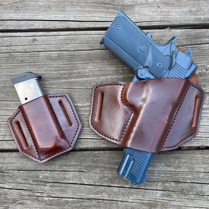 1911 Semi Auto Matching Holster & Magazine Pouch Custom Handmade CCW Concealment Colt Sig Kimber Rock Island .45ACP image 3