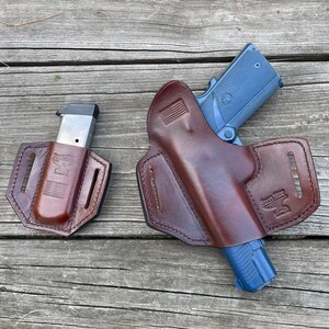 1911 Semi Auto Matching Holster & Magazine Pouch Custom Handmade CCW Concealment Colt Sig Kimber Rock Island .45ACP image 2