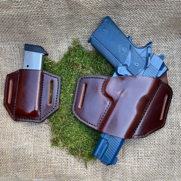 1911 Semi Auto Matching Holster & Magazine Pouch Custom Handmade CCW Concealment Colt Sig Kimber Rock Island  .45ACP