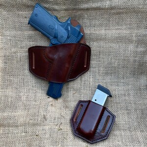 1911 Semi Auto Matching Holster & Magazine Pouch Custom Handmade CCW Concealment Colt Sig Kimber Rock Island .45ACP image 9