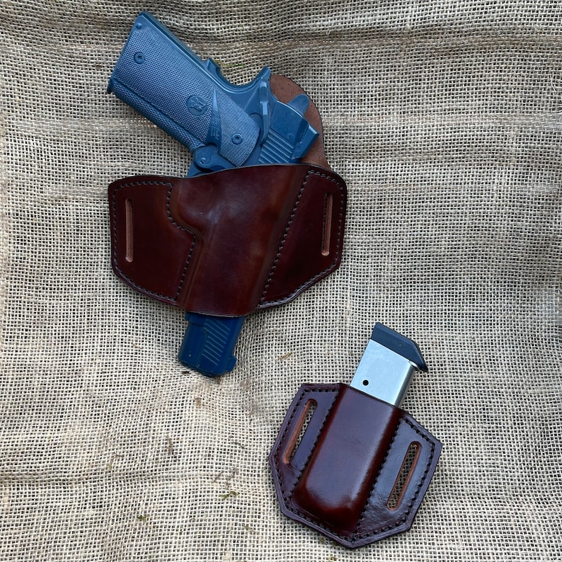 1911 Semi Auto Matching Holster & Magazine Pouch Custom Handmade CCW Concealment Colt Sig Kimber Rock Island .45ACP image 9