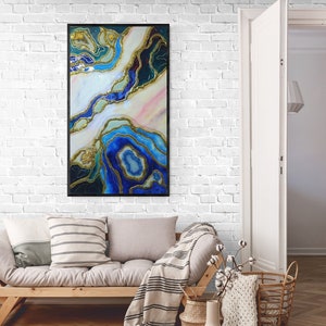 47x28 in Blue Resin Geode Artwork, 3D Resin Art, Quartz Wall Art, Geode Resin Wall Art, Home Decor, Luxury Geode Art ,Abstract Artwork