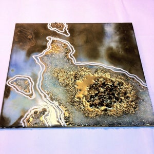 7.87x7.87 in. Gold Resin Geode Painting, Abstract Resin Wall Art,Handmade Resin Geode Artwork, House Decor,Abstract Wall Decor,Wedding Gift