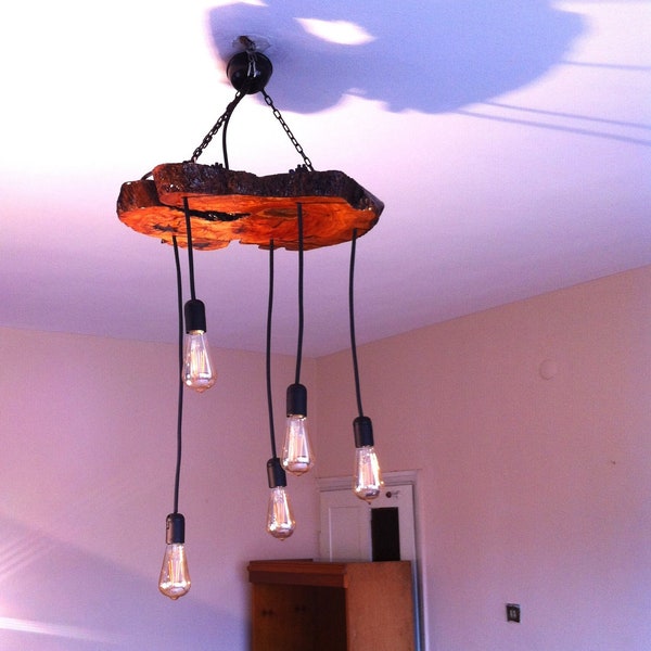 Lustre suspendu fait main en bois d'olivier, luminaire rustique pour salle à manger-îlot de cuisine, plafonnier unique de ferme, éclairage moderne