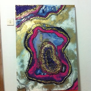40x27inc.Pink Resin Geode Painting , Resin Geode Art / Handmade Resin/ Geode Wall Art/ Large Wall Art/ Geode Painting for Home Decoration.