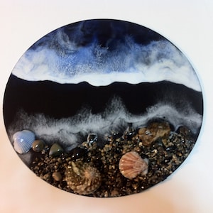 13&#39;&#39;Round Resin Beach Painting,Christmas Gift,Resin Beach Art,Resin Wave,Resin Sea,Ocean Scene,Resin Ocean Wall Art,Coastal Decor,Home Decor