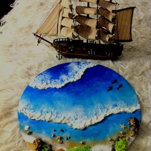 13&#39;&#39; Round Ocean Resin Art, Resin Ocean Art, Christmas Gift,Resin Beach Art,Resin Wave,Resin Sea, Ocean Scene,Coastal Decor,Home Decor,Resin