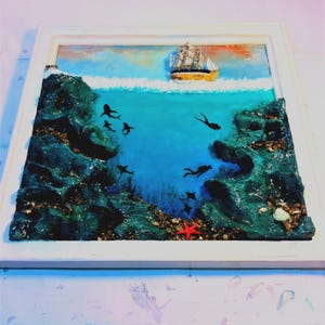 18 x 18 Zoll 3D-Ozean-Unterwasser-Kunstharzmalerei, Harz-Wohnkultur, Ozean-Harz-Wandkunst, Harz-Welle, Harz-Unterwassermeer, Ozeanszene, Ozean-Kunst.
