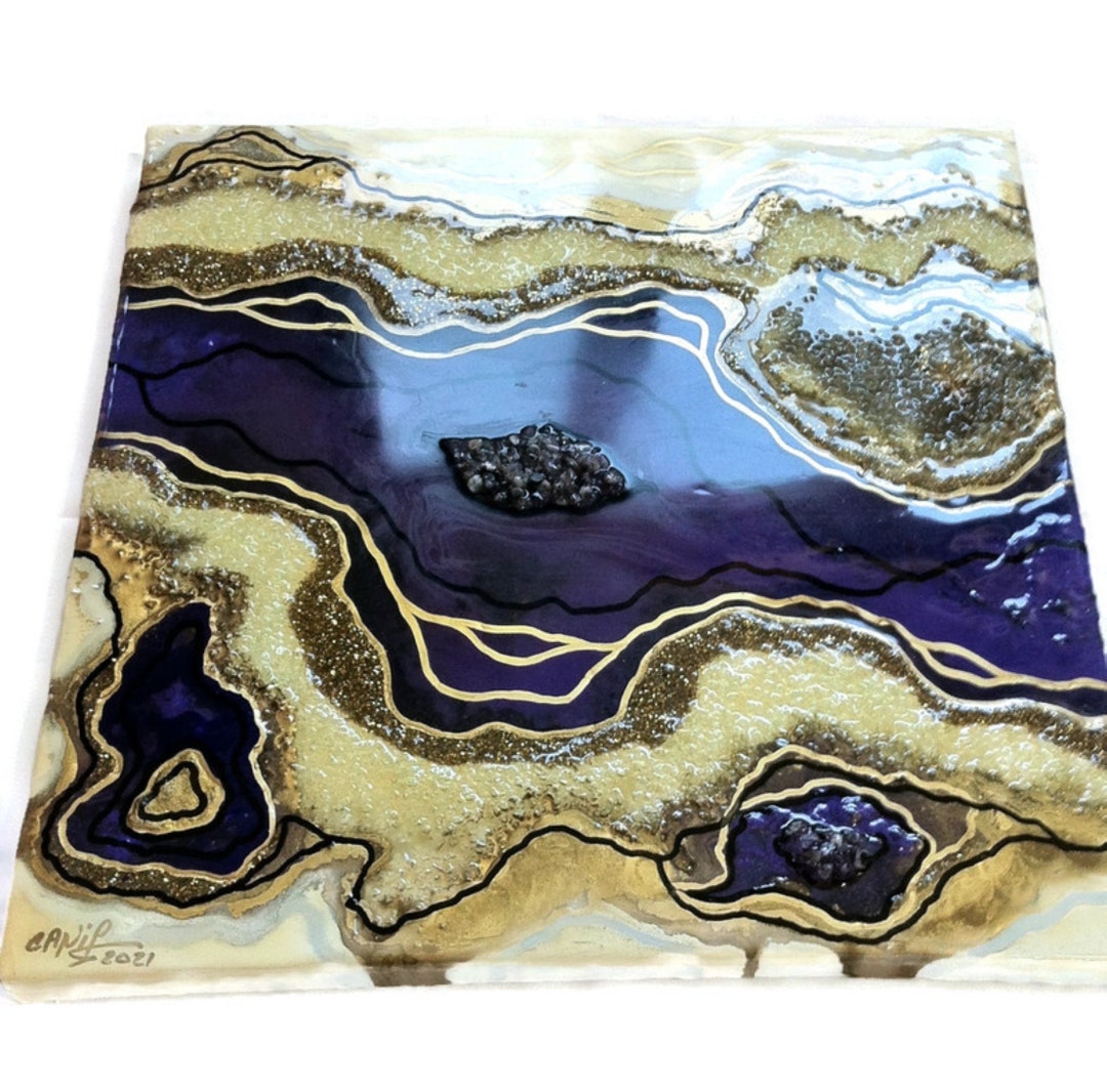 20x20 In.gold and White Resin Geode Painting,gold Resin Painting,resin ...