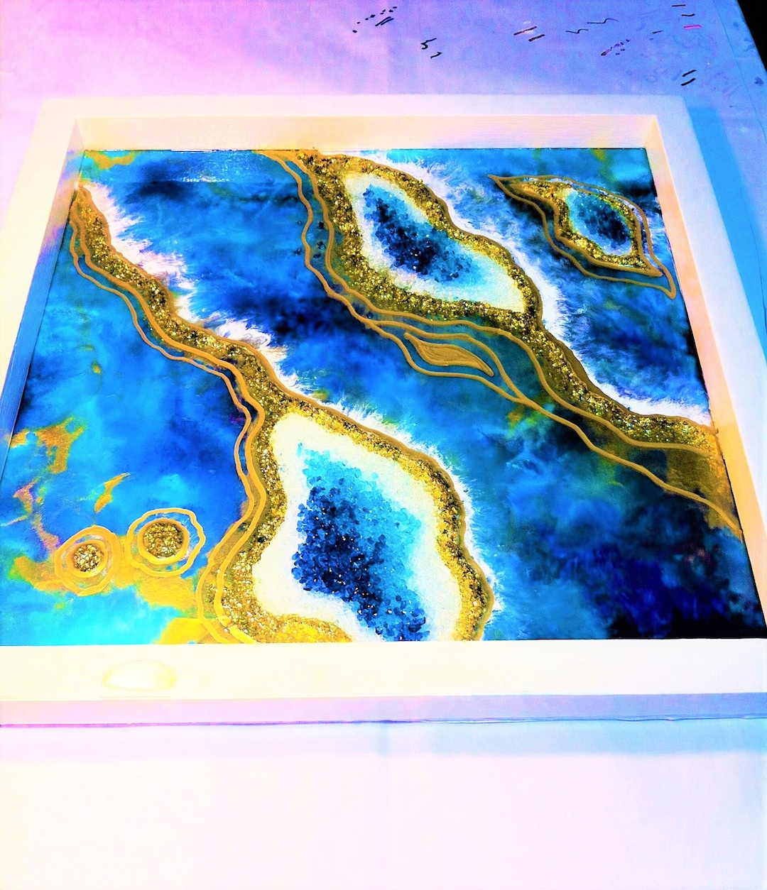 19X19 In. Geode Resin Painting,3d Resin Art,quartz Wall Art,epoxy Resin