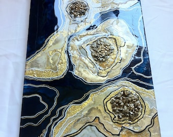 Handgemaakt geodeharsschilderij: 3D-kwarts abstracte muurkunst (27 x 20'')