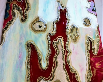 Originele handgemaakte geode hars muurkunst: 47 x 28'' abstract huisdecor